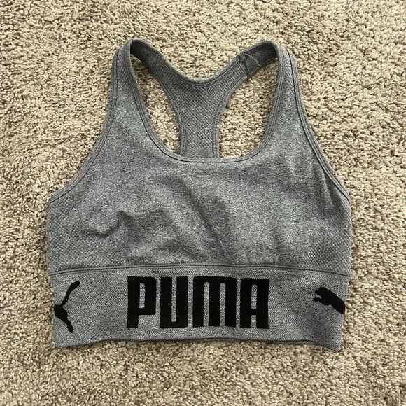 Puma Performance Women's Seamless Sports Bra Racerback Dark Gray Size Small‎ - Picture 1 of 10
